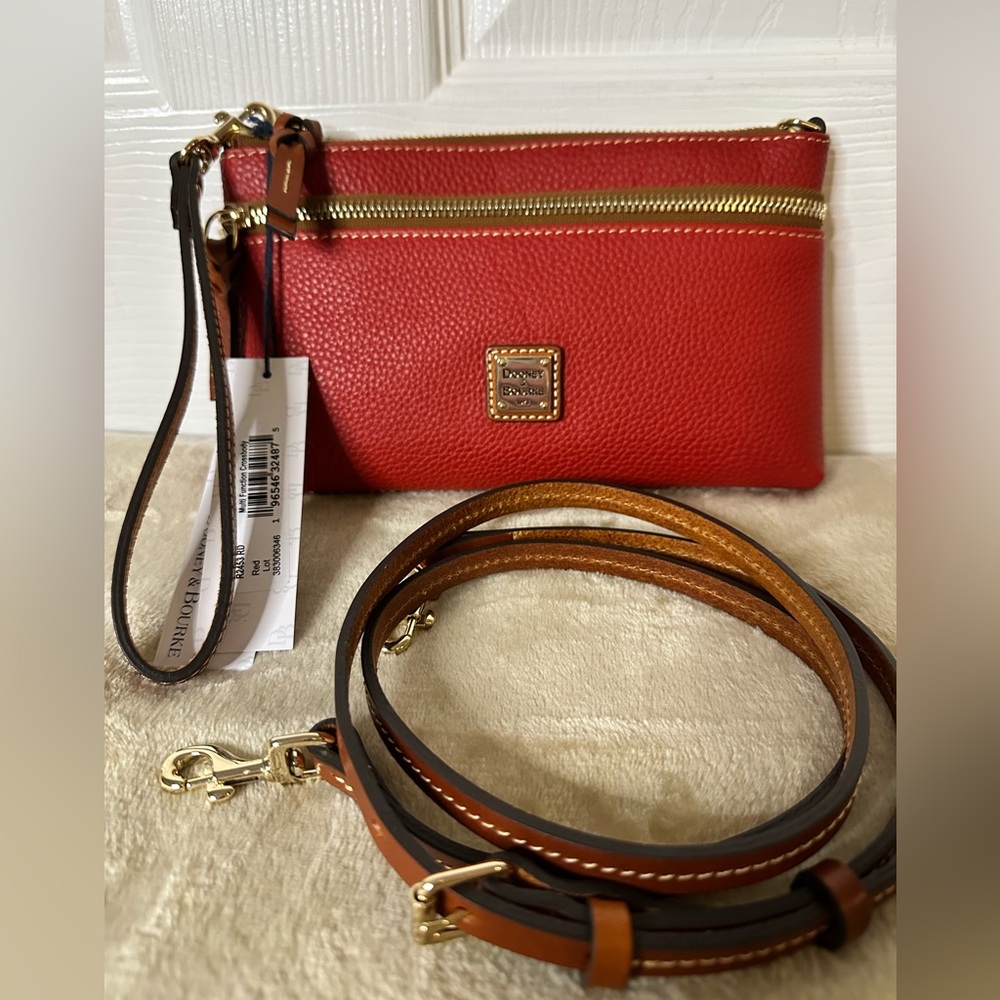 Dooney & Bourke Red Pebble Leather Wristlet Crossbody